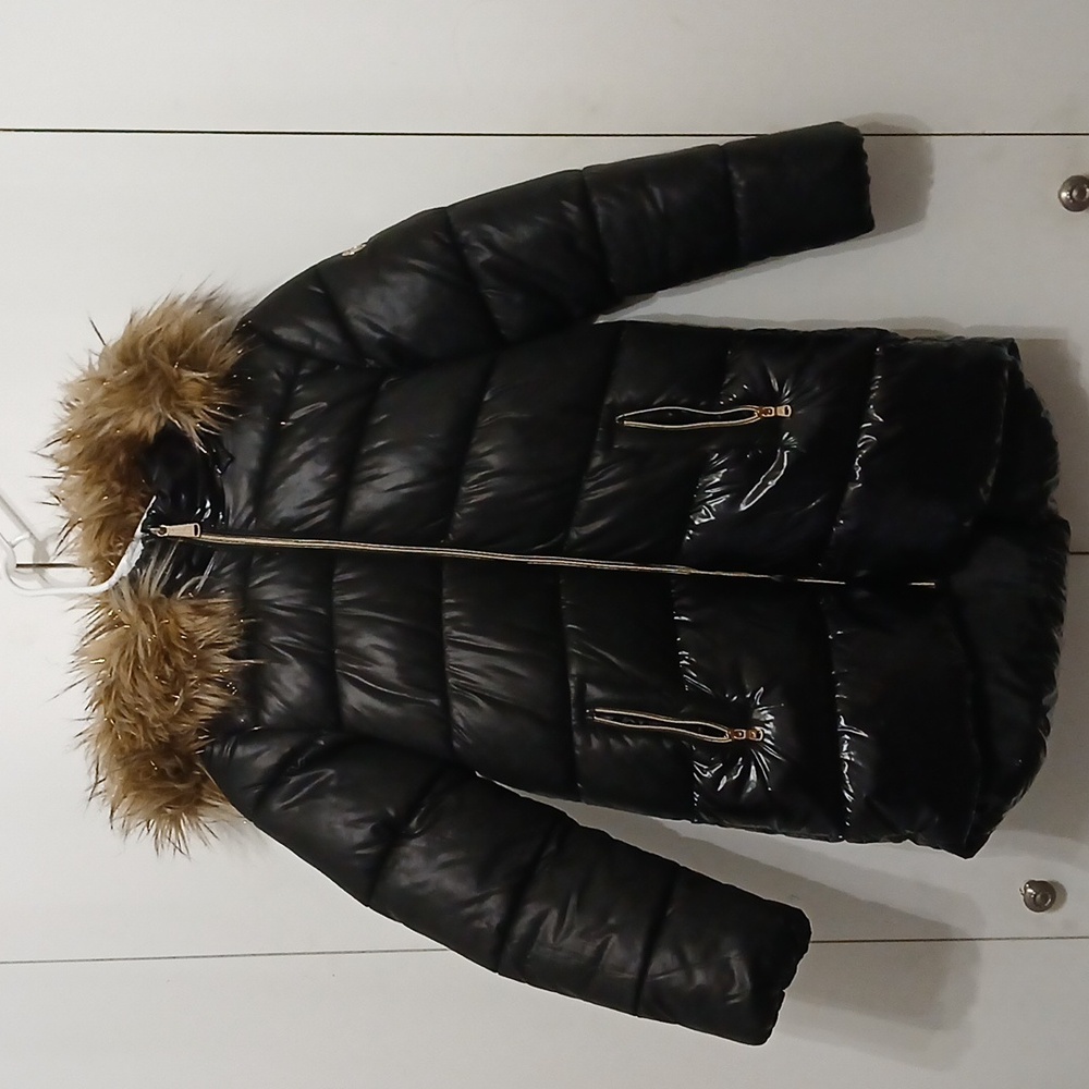 Michael Kors Big Girls Faux-Fur-Trim Shiny Hooded Puffer Jacket